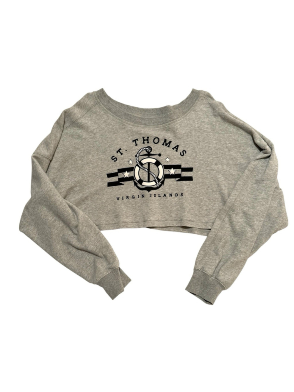 St Thomas AERO Fleece Crop Top Sweatshirt Womens L Virgin Islands Gray Cotton - Picture 9 of 16